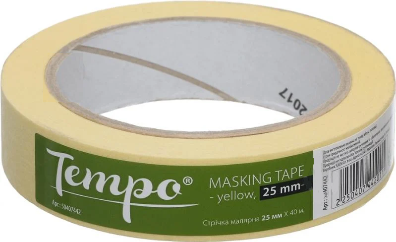 Стрічка малярна одностороння Tempo 40м*25мм*0,10мкм 50407442